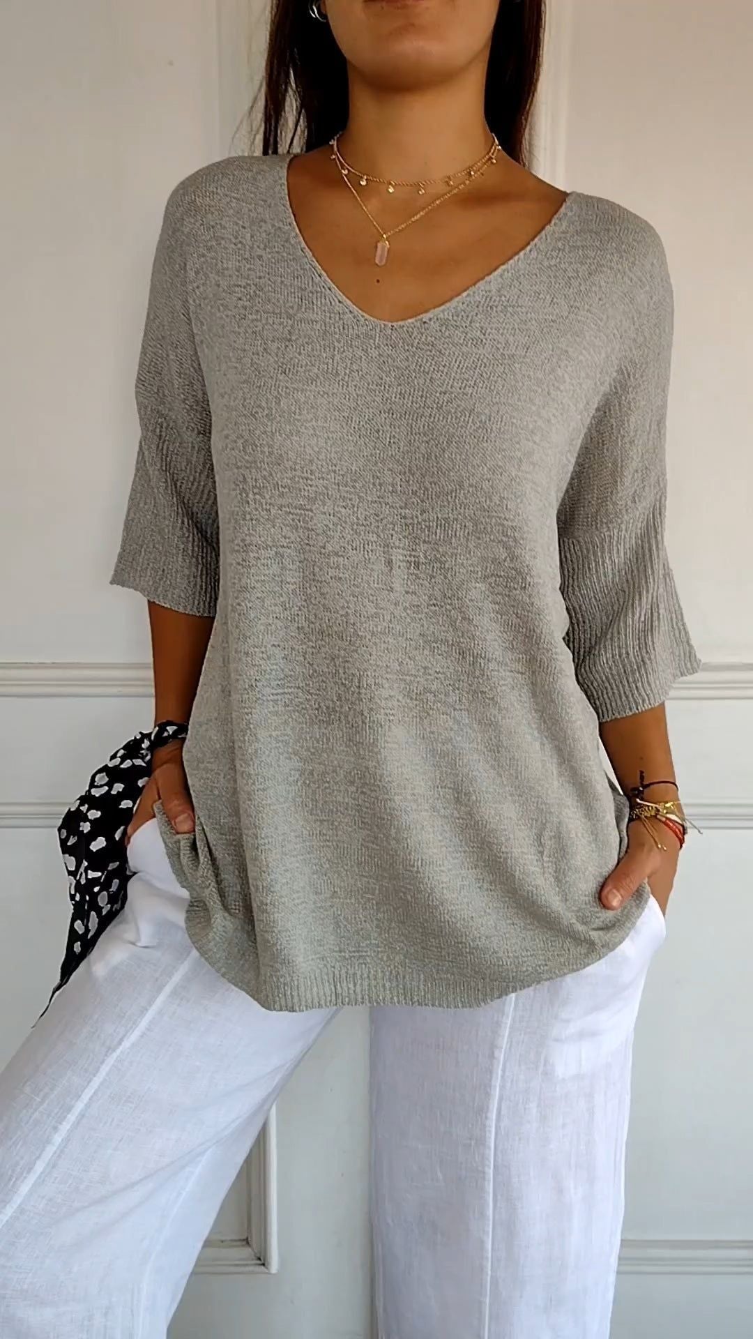 💖LAST DAY SALE 51% OFF🥰Solid Color Knitted V-neck Top