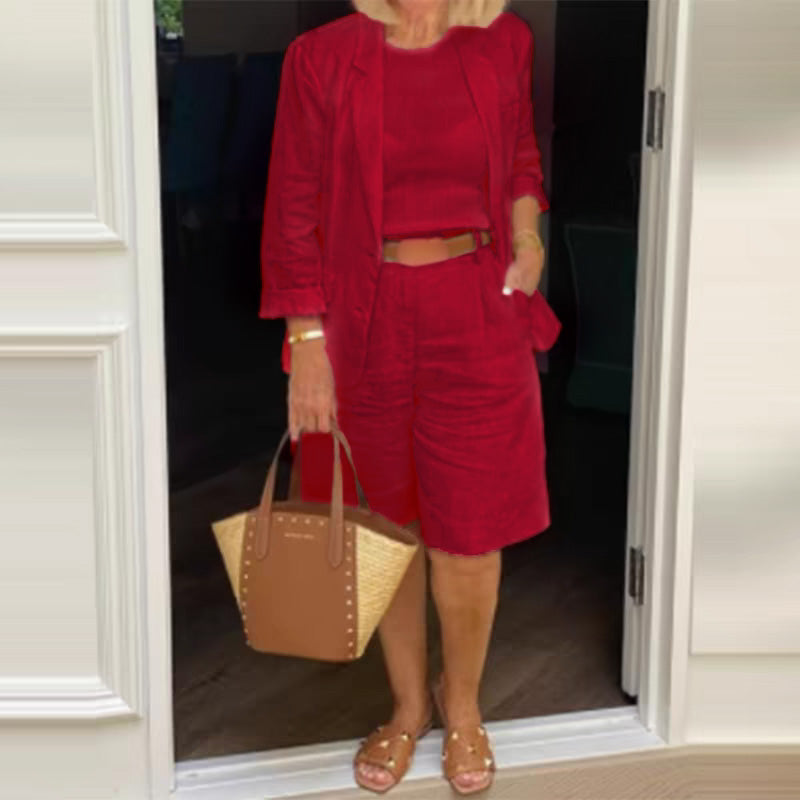 Women’s Casual Two-Piece Open Front Top & Bermuda Shorts Set