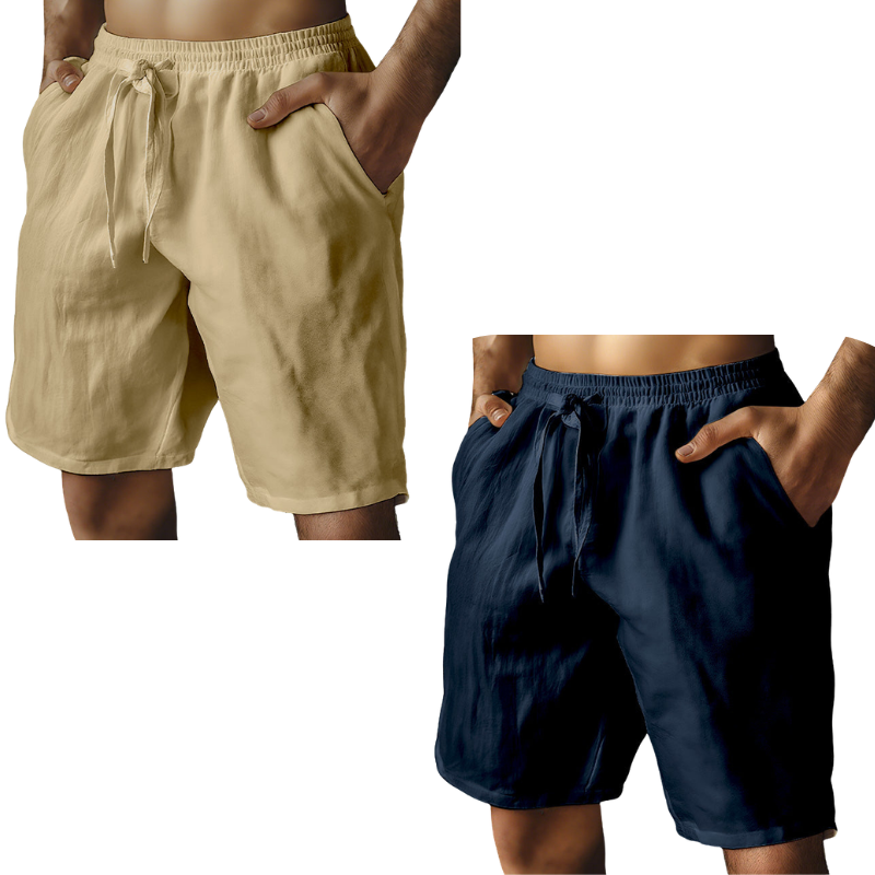 （S-3XL）🌿Men's Elastic Drawstring Solid Cotton Linen Shorts