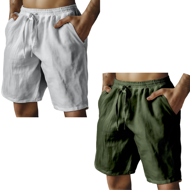 （S-3XL）🌿Men's Elastic Drawstring Solid Cotton Linen Shorts