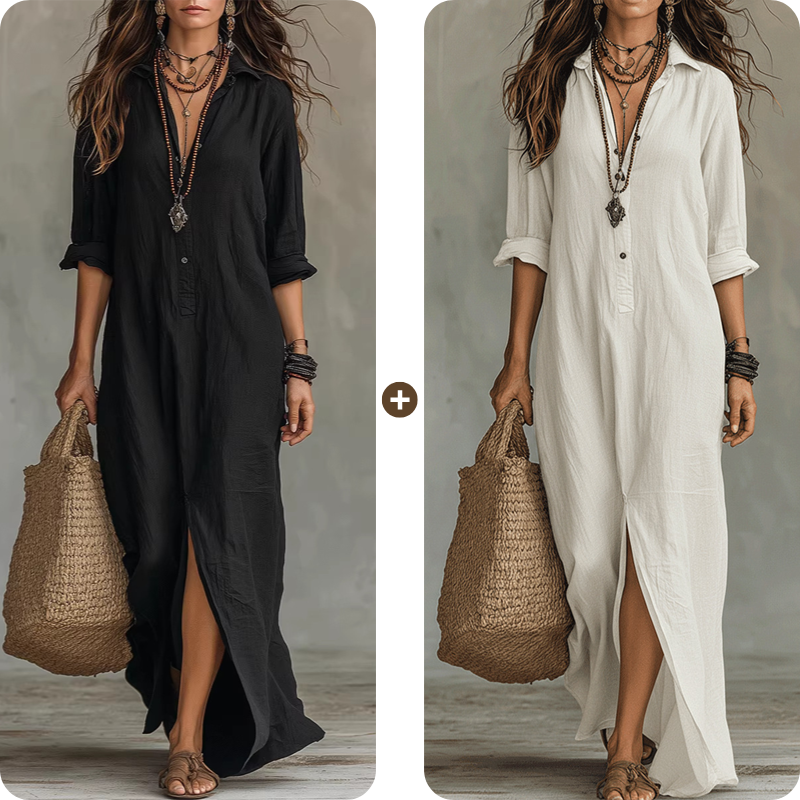 Casual Loose Fit Maxi Dress with Front Slit