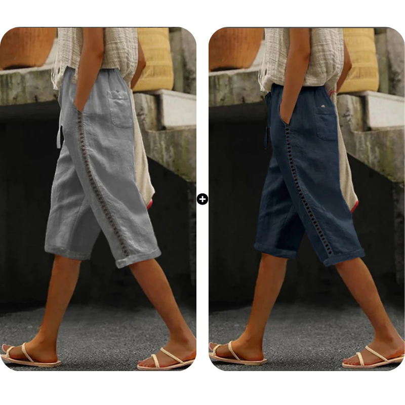Women's Summer Capri Pants with Lace Cutout Detail