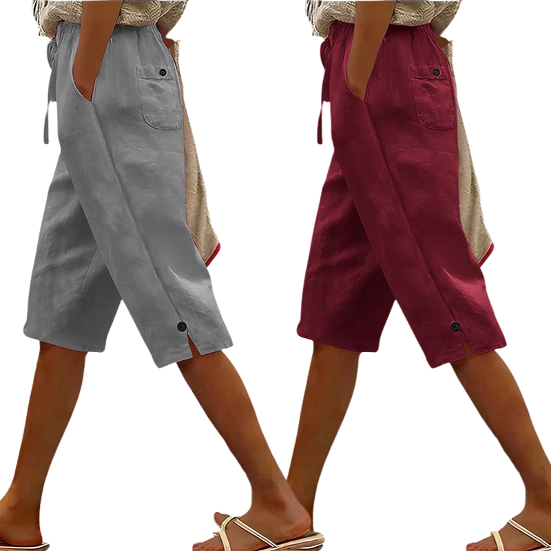Women's Casual Cropped Pants with Button Detail