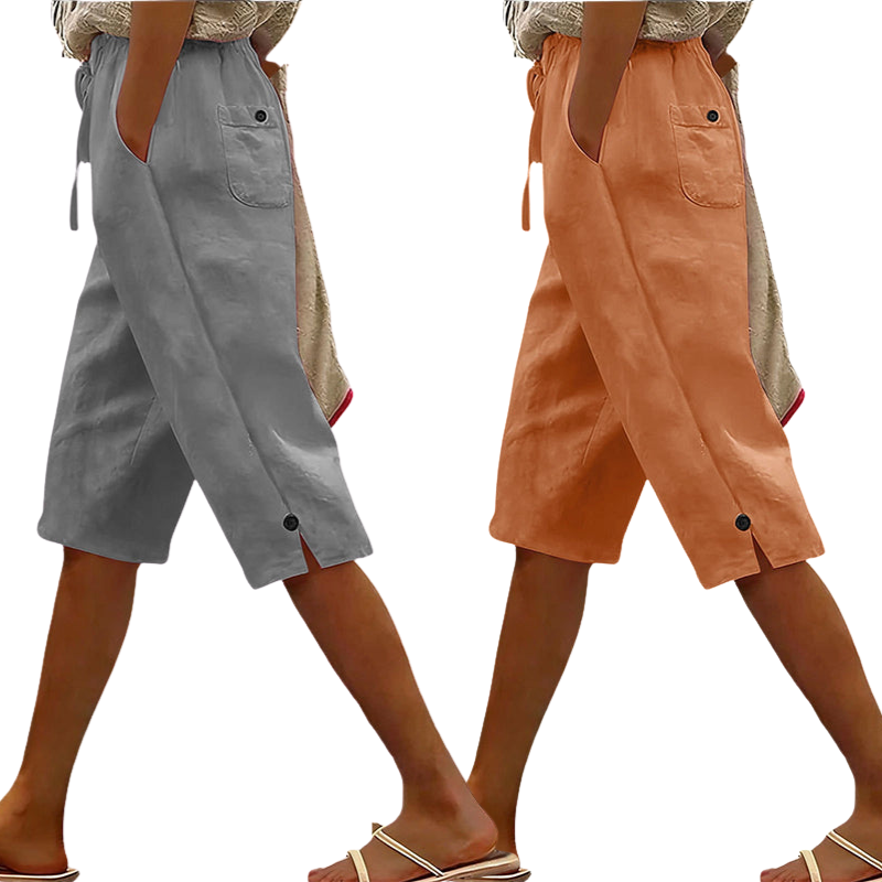 Women's Casual Cropped Pants with Button Detail