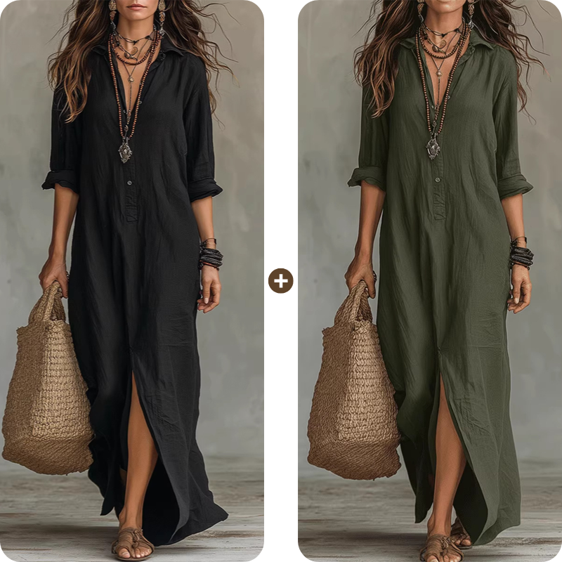 Casual Loose Fit Maxi Dress with Front Slit