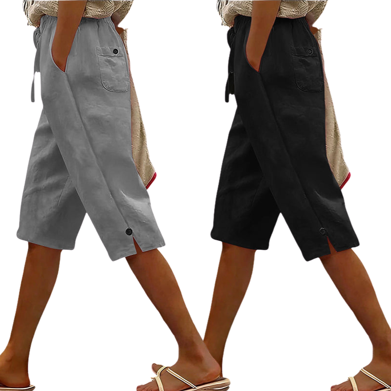 Women's Casual Cropped Pants with Button Detail