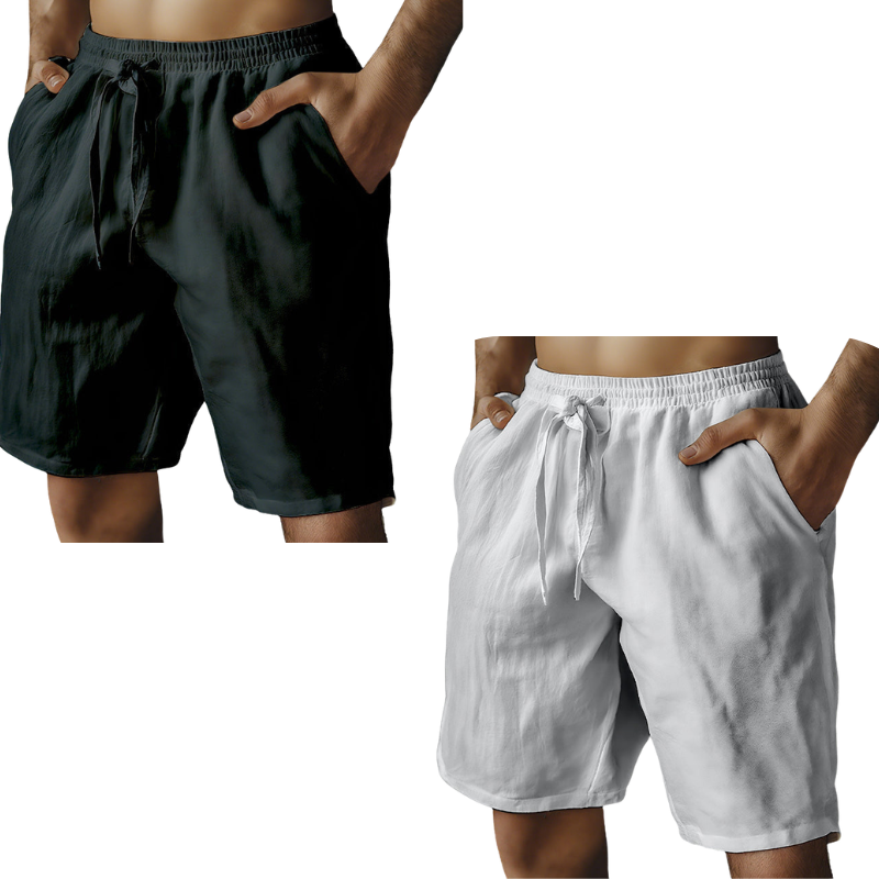 （S-3XL）🌿Men's Elastic Drawstring Solid Cotton Linen Shorts
