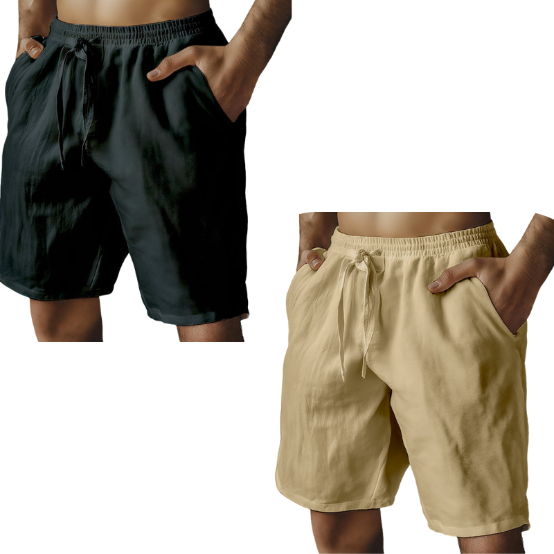 （S-3XL）🌿Men's Elastic Drawstring Solid Cotton Linen Shorts