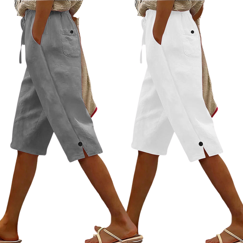 Women's Casual Cropped Pants with Button Detail