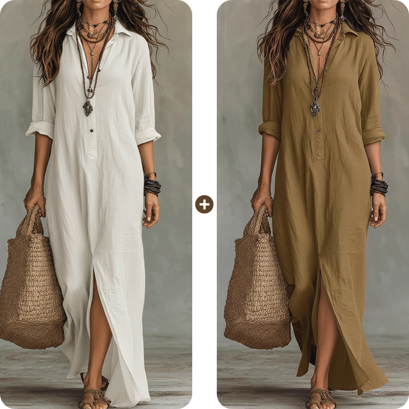 Casual Loose Fit Maxi Dress with Front Slit