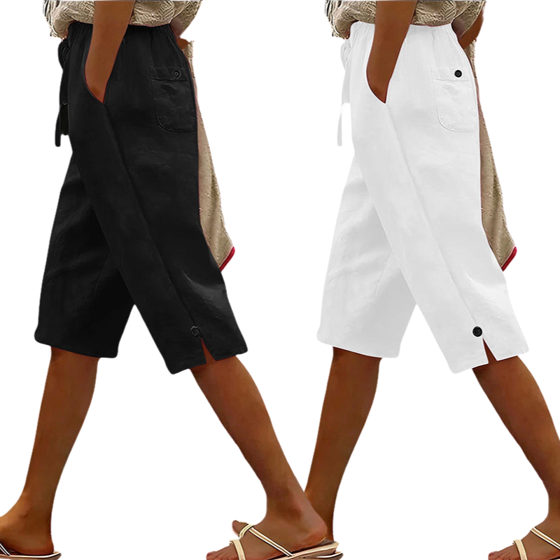 Women's Casual Cropped Pants with Button Detail