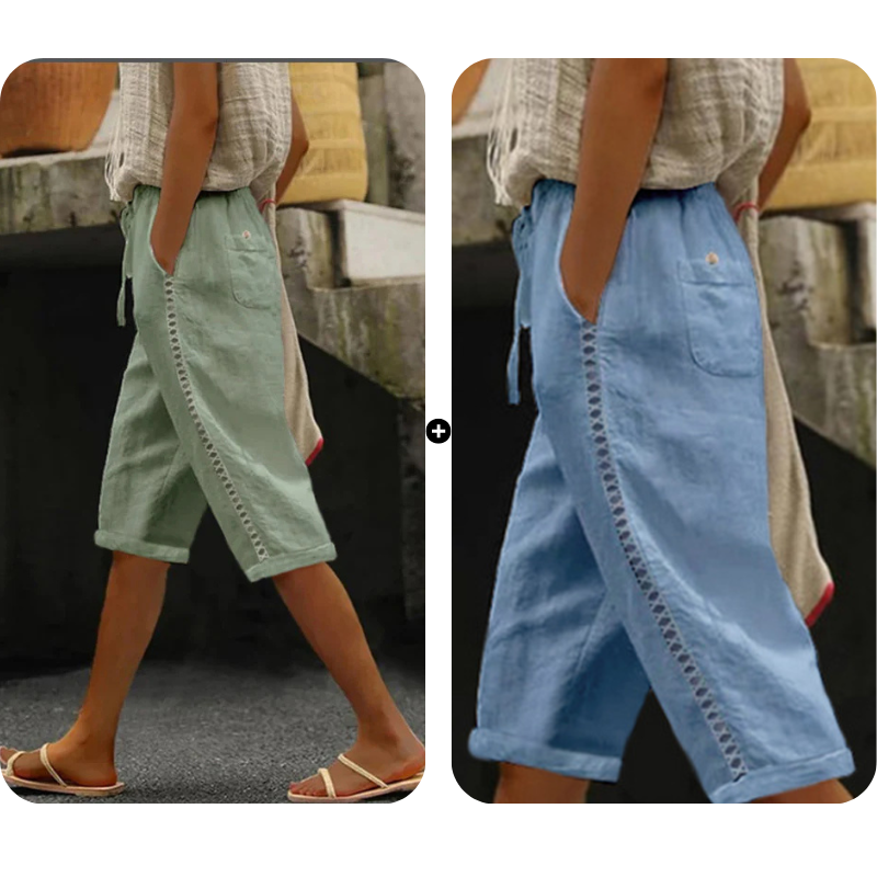 Women's Summer Capri Pants with Lace Cutout Detail