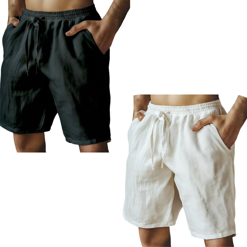 （S-3XL）🌿Men's Elastic Drawstring Solid Cotton Linen Shorts