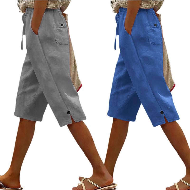 Women's Casual Cropped Pants with Button Detail