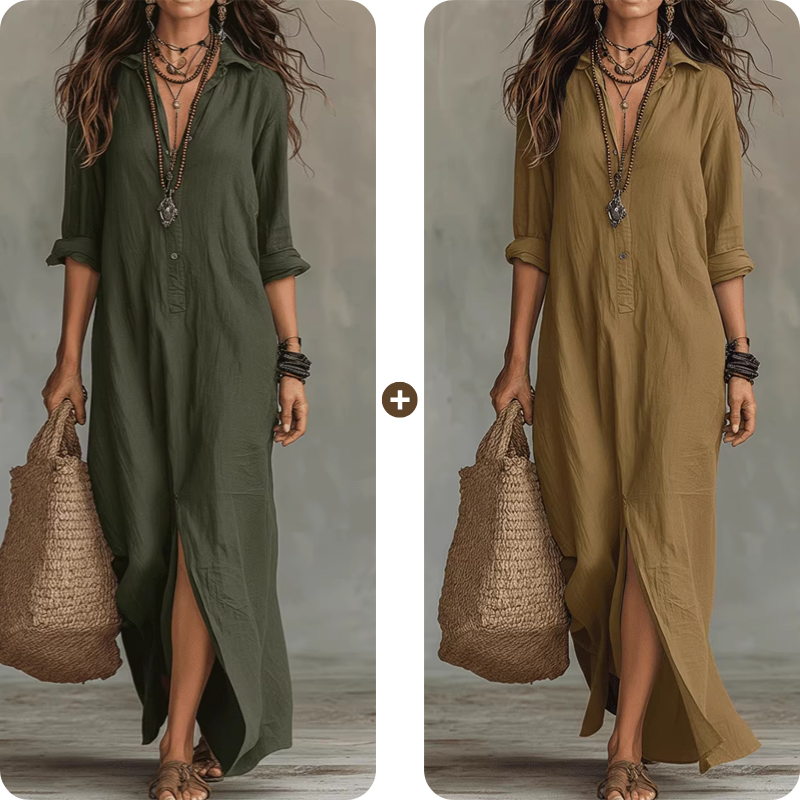 Casual Loose Fit Maxi Dress with Front Slit
