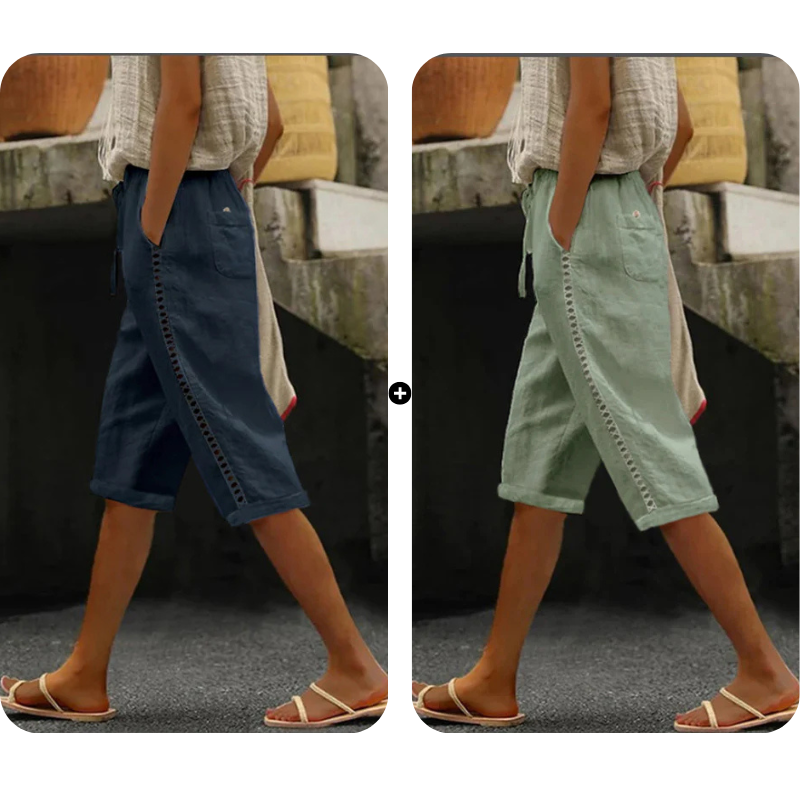 Women's Summer Capri Pants with Lace Cutout Detail