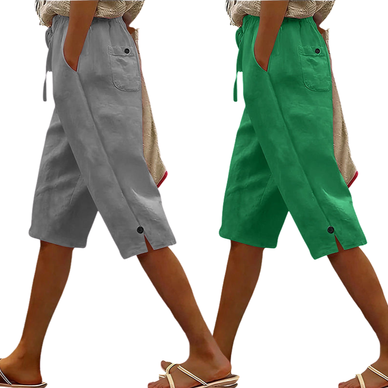Women's Casual Cropped Pants with Button Detail