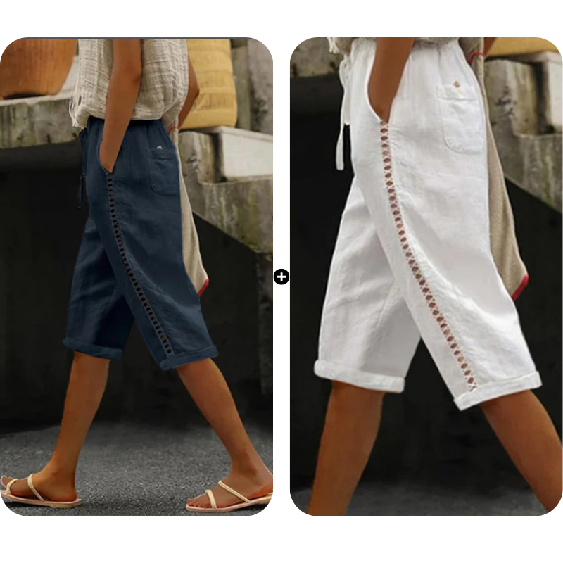 Women's Summer Capri Pants with Lace Cutout Detail