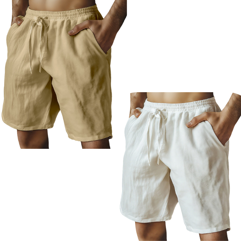 （S-3XL）🌿Men's Elastic Drawstring Solid Cotton Linen Shorts
