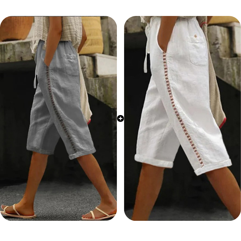 Women's Summer Capri Pants with Lace Cutout Detail