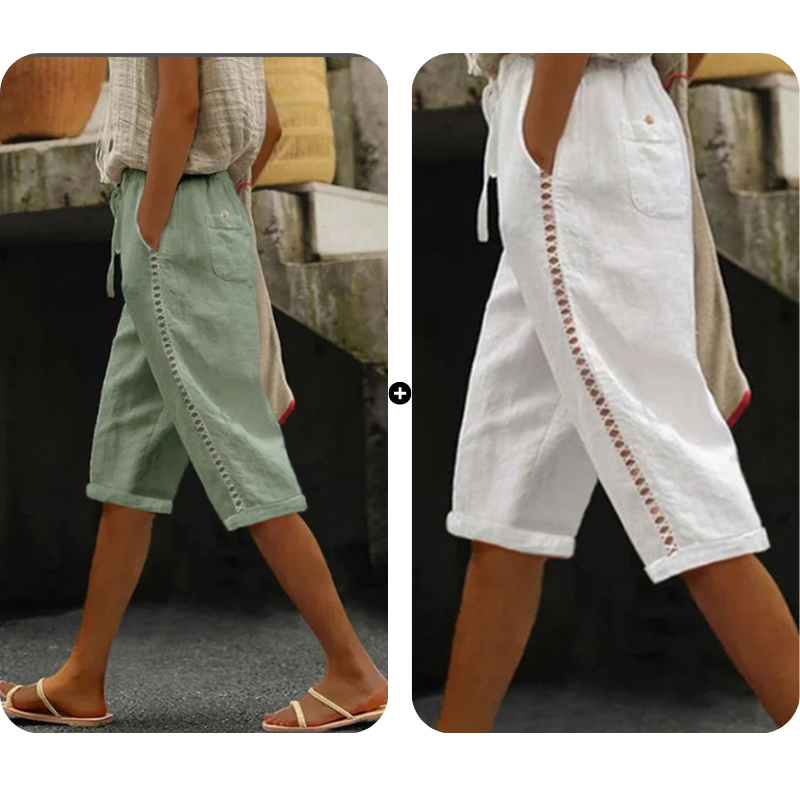 Women's Summer Capri Pants with Lace Cutout Detail