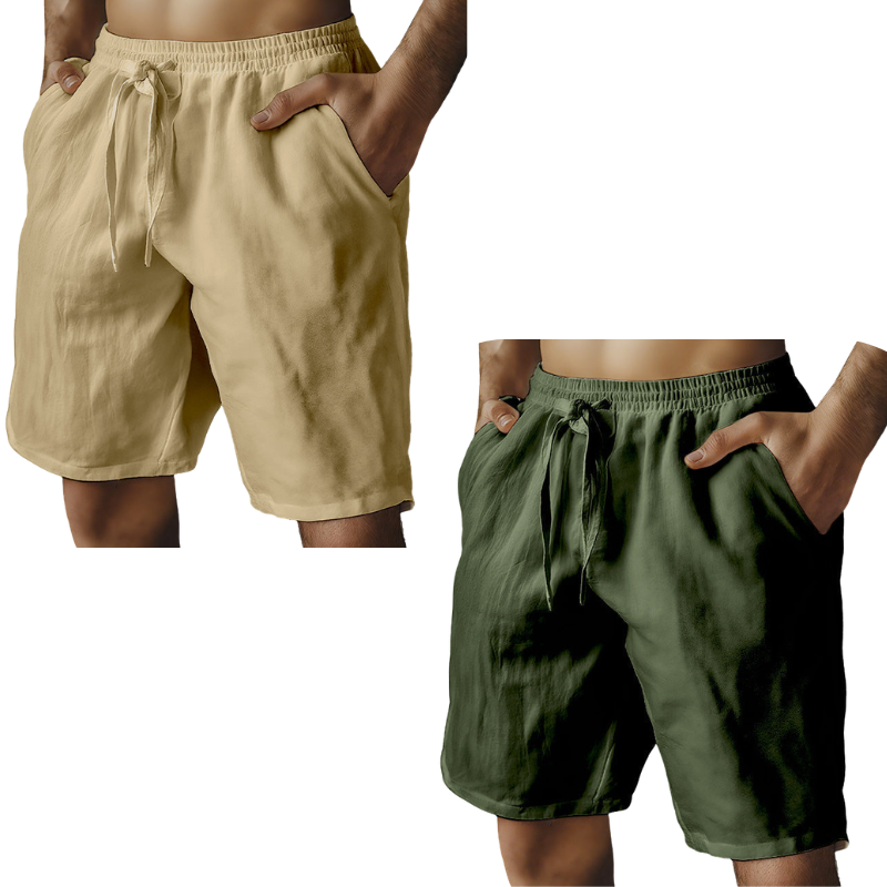 （S-3XL）🌿Men's Elastic Drawstring Solid Cotton Linen Shorts