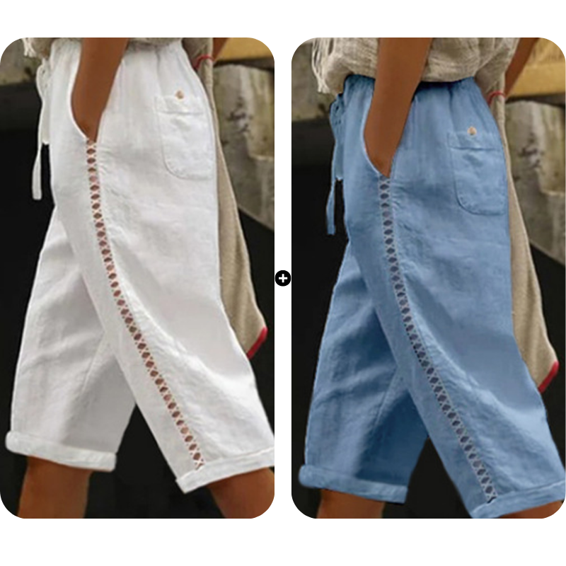 Women's Summer Capri Pants with Lace Cutout Detail