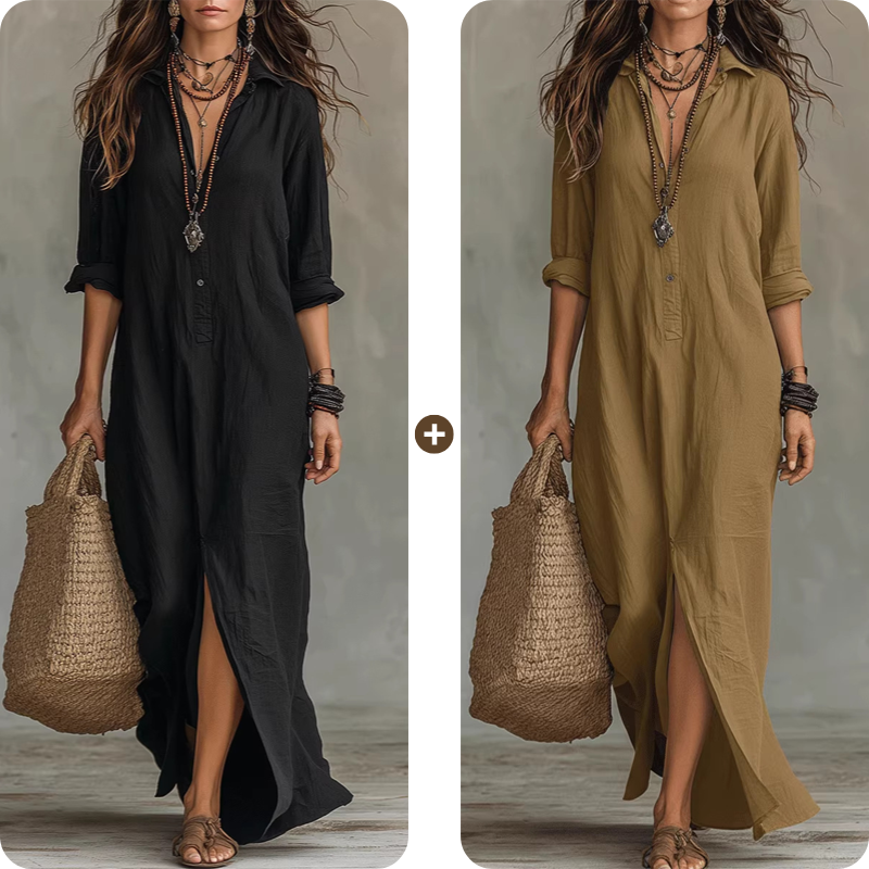 Casual Loose Fit Maxi Dress with Front Slit