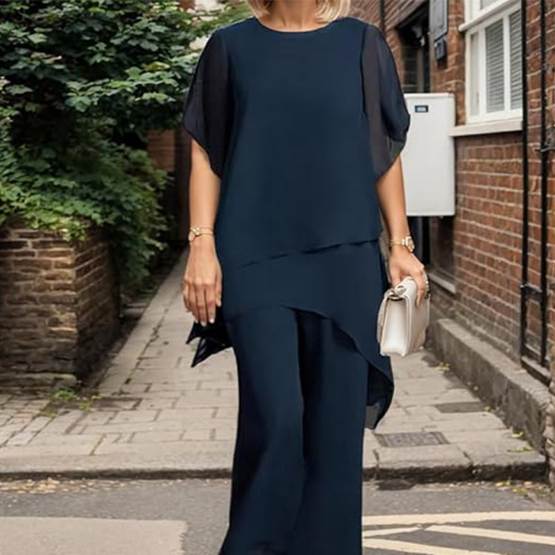 💎 50% OFF! 💎 Charming Irregular Top & Wide Leg Pants Set – Asymmetrical Hem, Flowy Double Layer & All-Day Elegance 👗✨