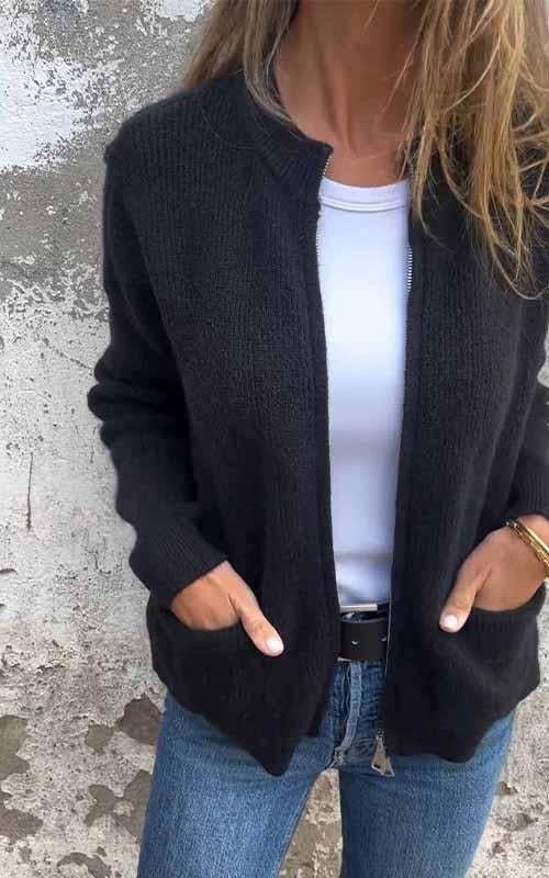 🔥HOT SALE - Round Neck Zipper Knitted Jacket
