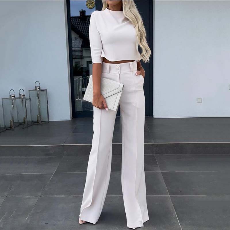 ⏳Time-Limited Special⏰Women's Elegant Crop Top & Wide-Leg Pants Set👖