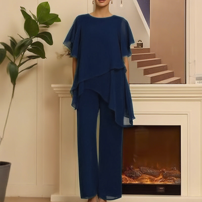 💎 50% OFF! 💎 Charming Irregular Top & Wide Leg Pants Set – Asymmetrical Hem, Flowy Double Layer & All-Day Elegance 👗✨
