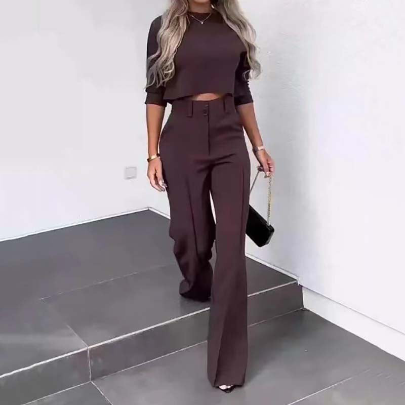 ⏳Time-Limited Special⏰Women's Elegant Crop Top & Wide-Leg Pants Set👖