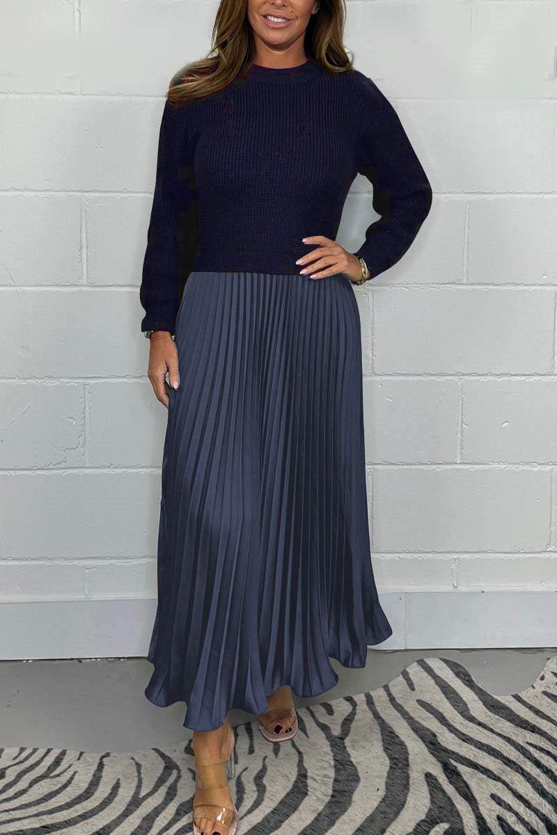 🌸LAST DAY SALE: ONLY ￡24.99!!✨ Effortless Elegance | Women's Pleated Round-Neck Maxi Dress 🌟