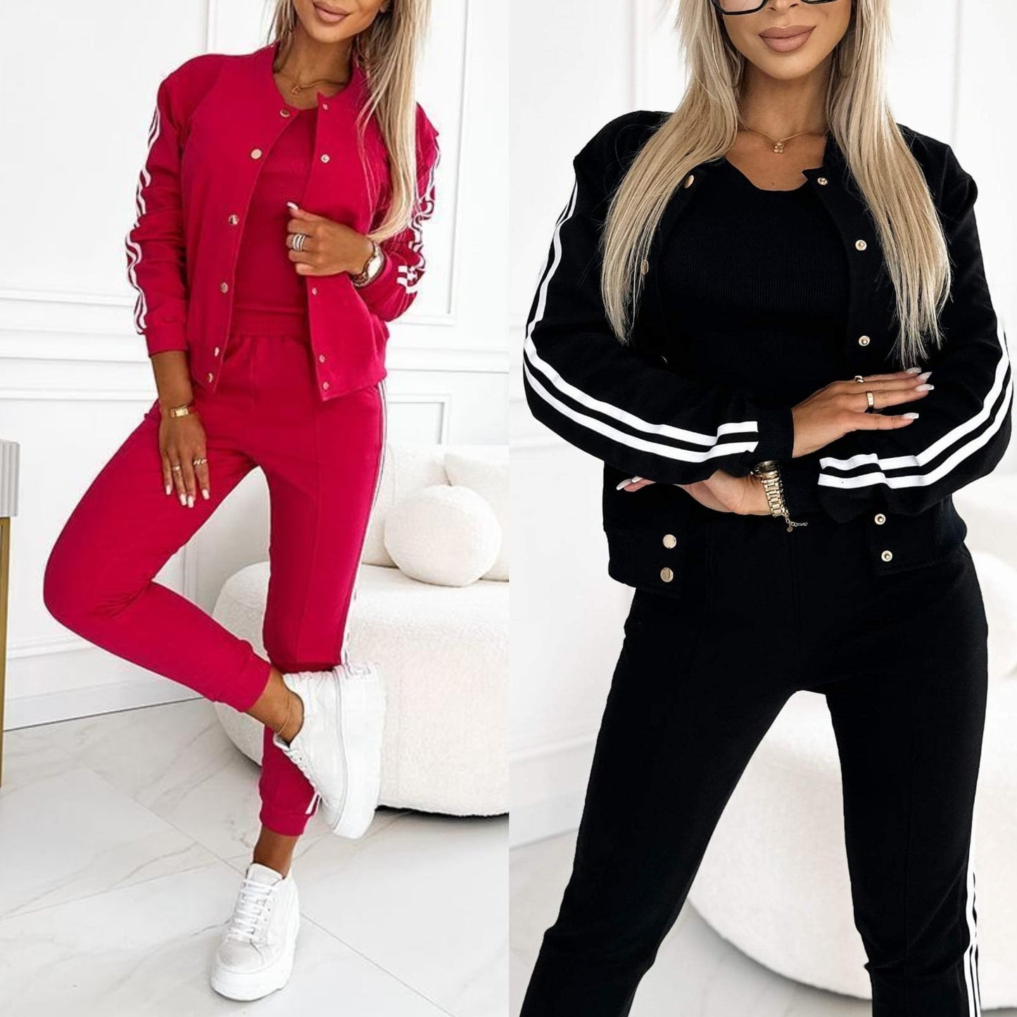 🔥Women's three-piece baseball jacket and pants set