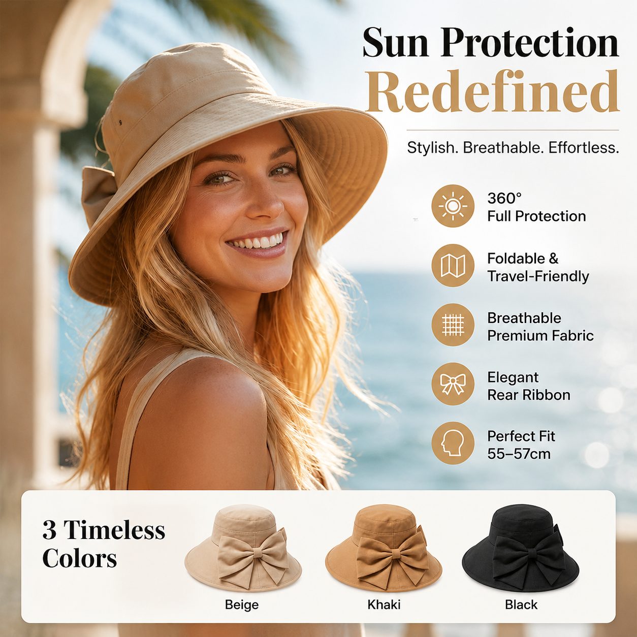👒 LIMITED-TIME 50% OFF! ✨ Women's Bowknot Wide Brim Sun Hat – Foldable, 360° Protection 🎀