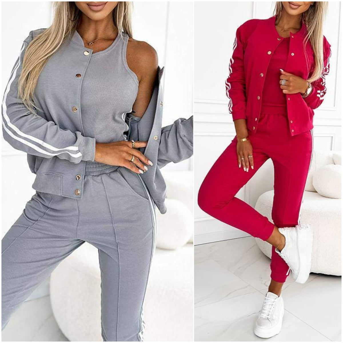 🔥Women's three-piece baseball jacket and pants set