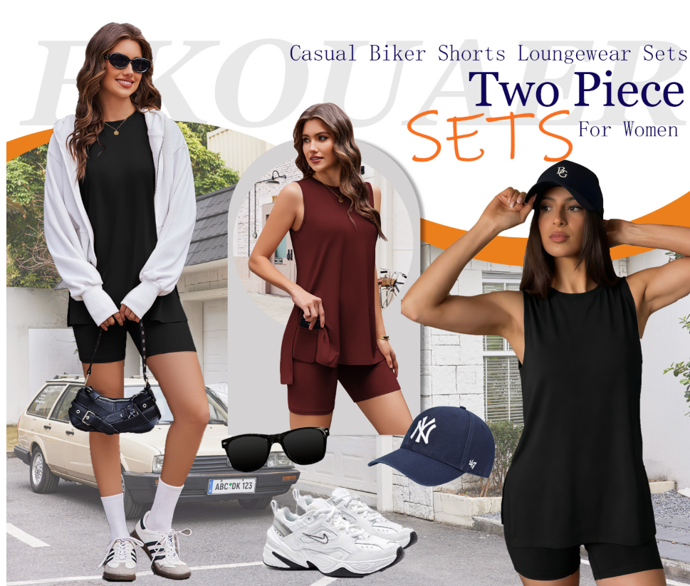 🟣Summer Hot Sale 49% OFF🧊Sleeveless Crewneck Women's 2 Piece Sets Summer Matching Lounge Shorts Set Resort Airport Travel Outfit Split Hem Casual Clothes