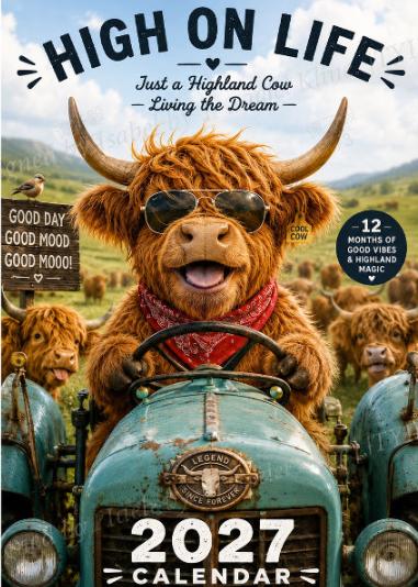 ✨️Surprise 60% Off！💥Each only ￡7.99🐮May 2027 bring you booming luck！🔥2027 Funny Highland Cow Wall Calendar | A4 Hanging Calendar |