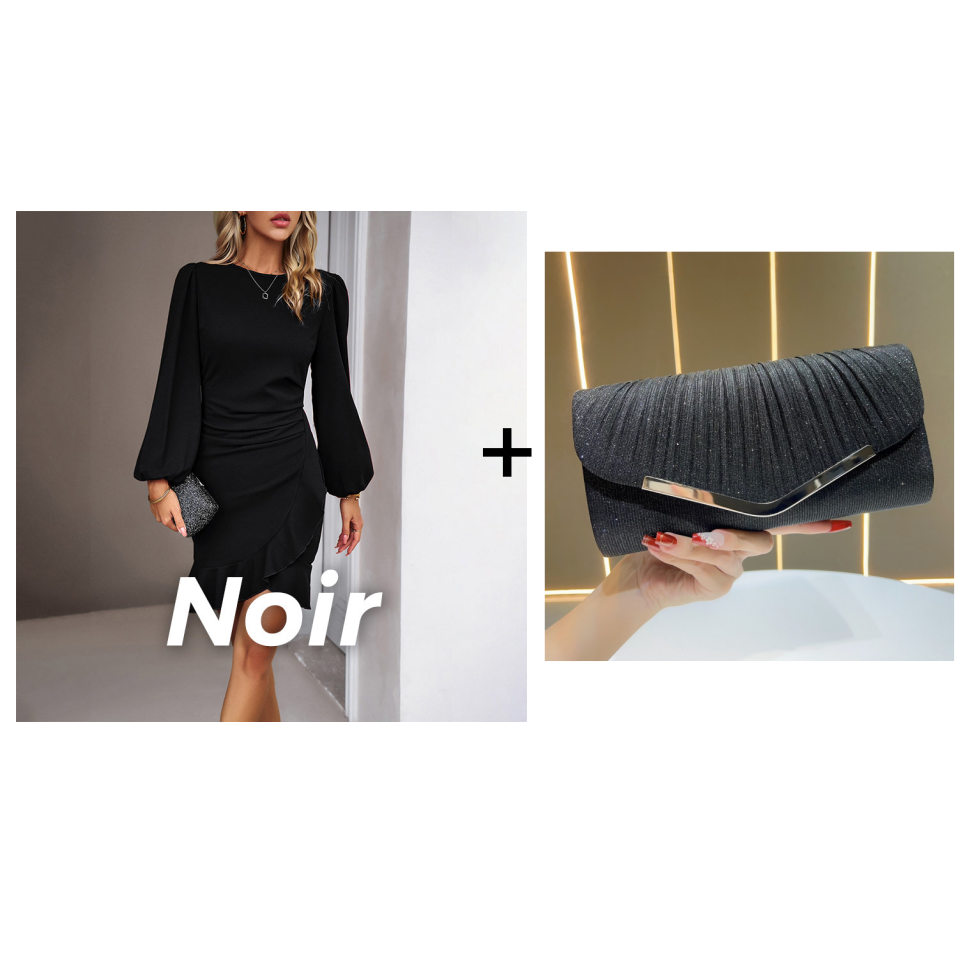 💝Elegant women's dress with puff sleeves and fringed hem🎉