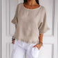 🔥🎁Round Neck Ruffled Hem Mid-sleeve Cotton and Linen Top