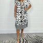 Printed Casual Dress With V-Neckline and Fringes on the Short Sleeves