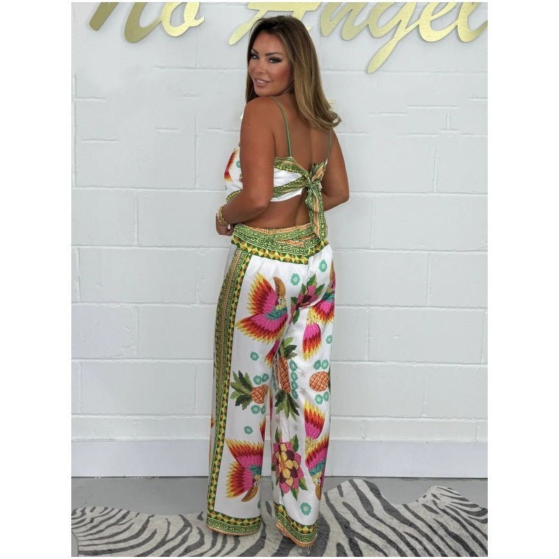 🔥New Arrival- 49% OFF💝Women's Exotic Spaghetti Strap Printed Top & Loose Pants 2-Piece Set