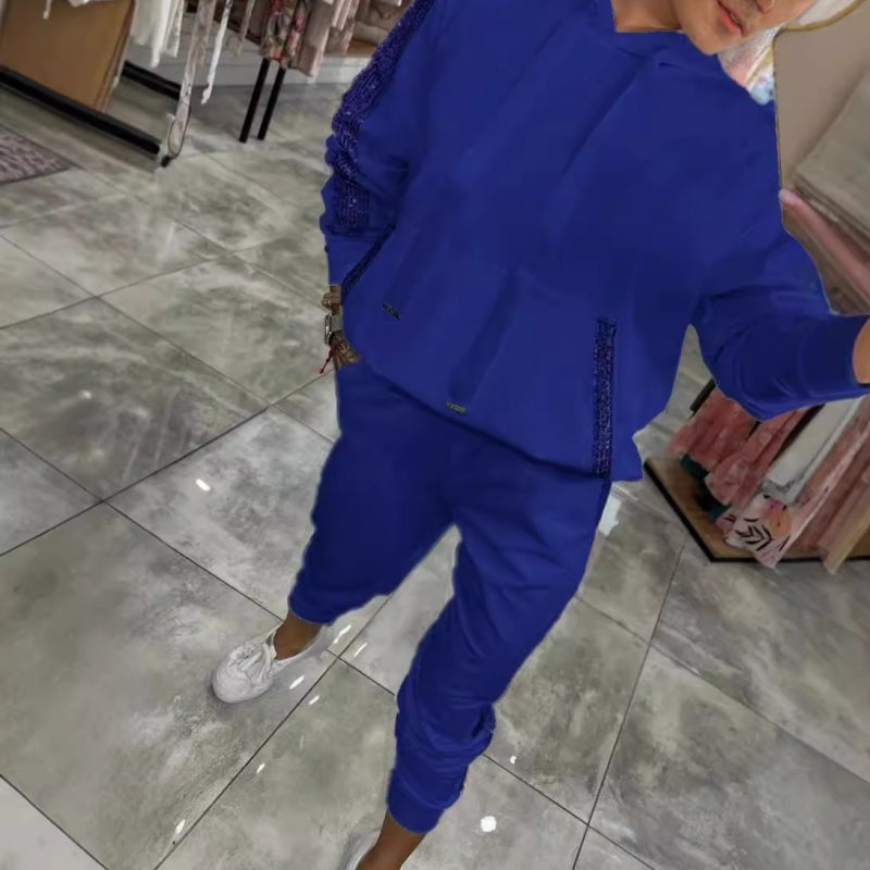 🔥HIGH QUALITY⏰Limited time discount🔥Women's casual suit with long sequins and hood