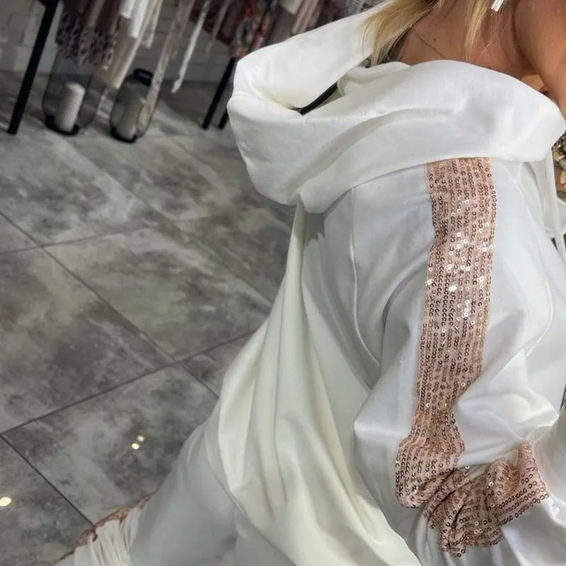 🔥HIGH QUALITY⏰Limited time discount🔥Women's casual suit with long sequins and hood