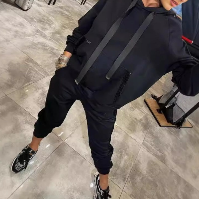 🔥HIGH QUALITY⏰Limited time discount🔥Women's casual suit with long sequins and hood