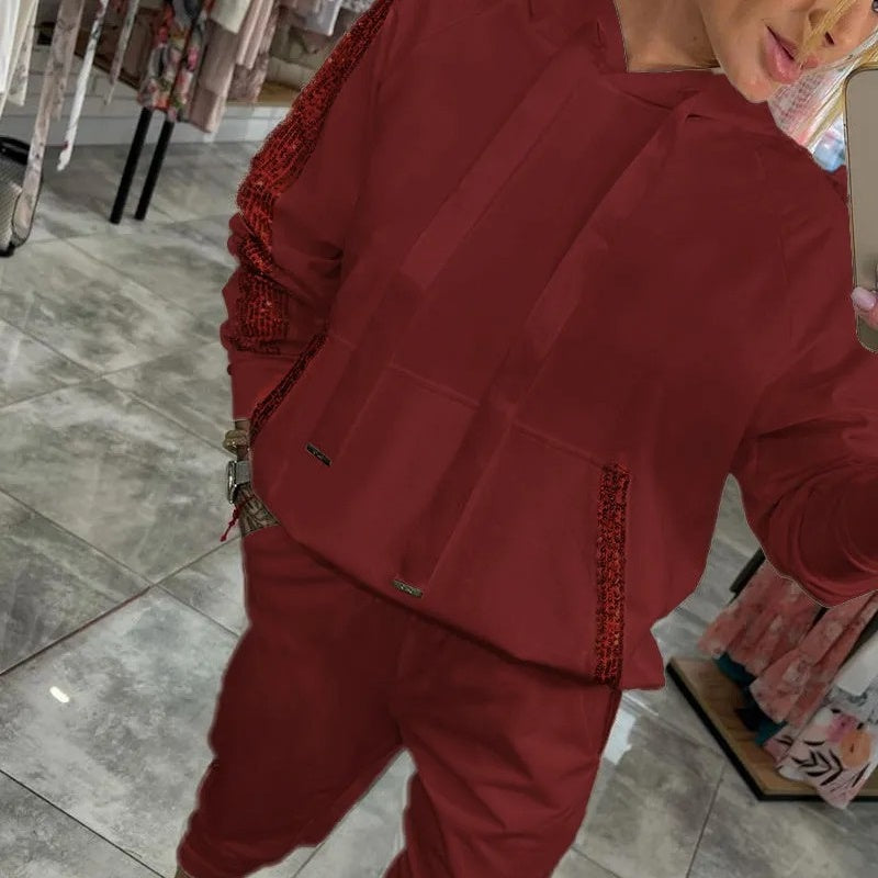 🔥HIGH QUALITY⏰Limited time discount🔥Women's casual suit with long sequins and hood