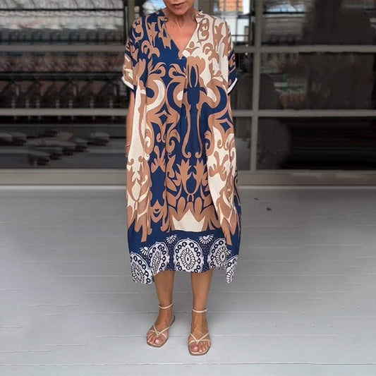 🌺Mother's Day UP TO 50% OFF!!🔥Printed V Neck Loose Midi Dress