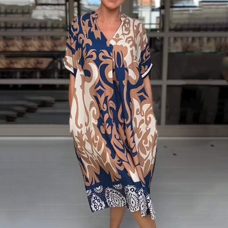 🌺Mother's Day UP TO 50% OFF!!🔥Printed V Neck Loose Midi Dress