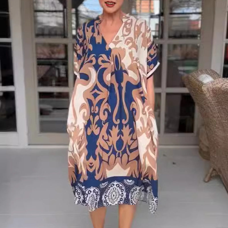 🌺Mother's Day UP TO 50% OFF!!🔥Printed V Neck Loose Midi Dress